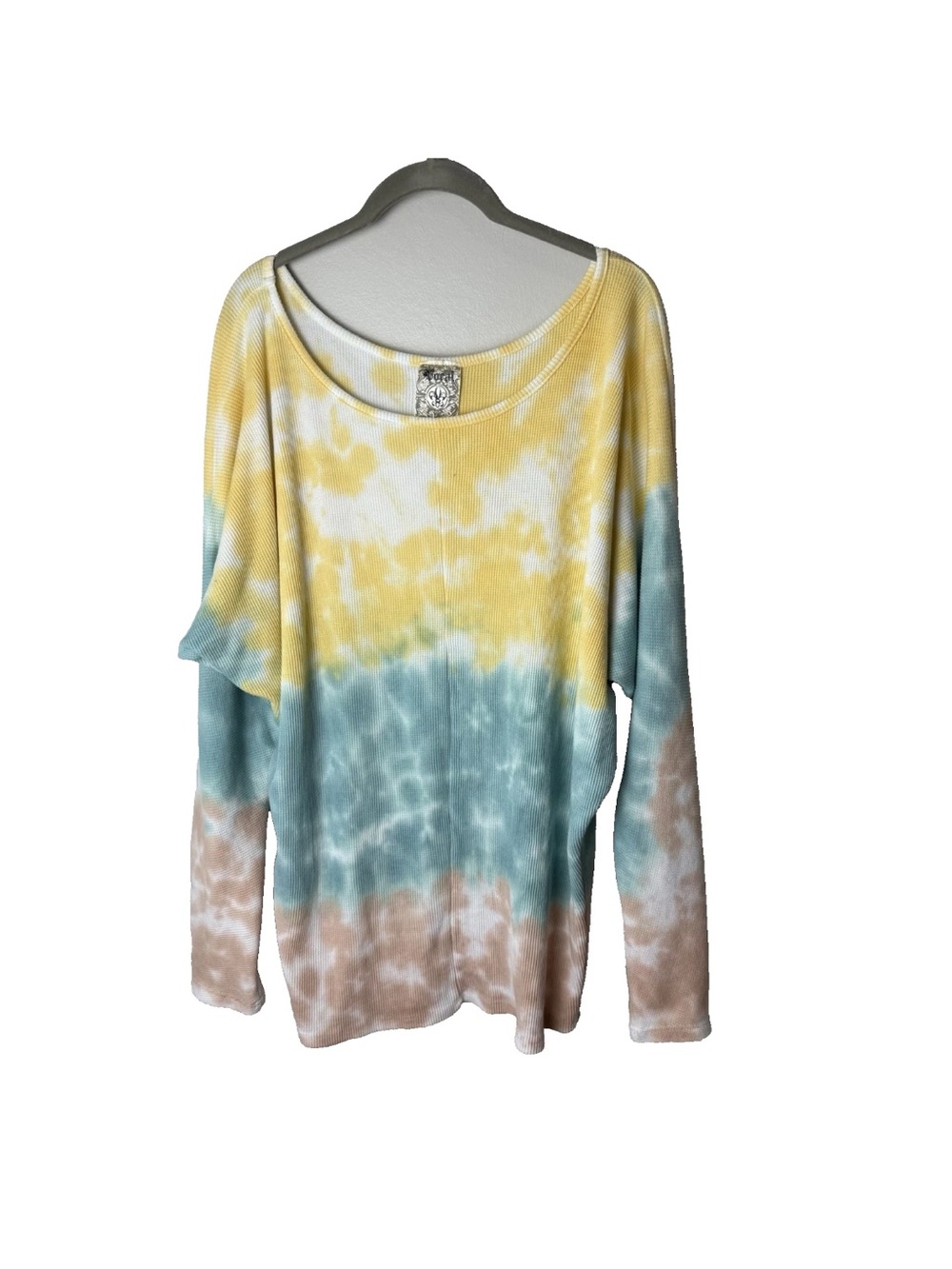 Vocal USA Top Size Larrge Tie Dye Dolman Long Sleeves Cotton Boho Made in USA